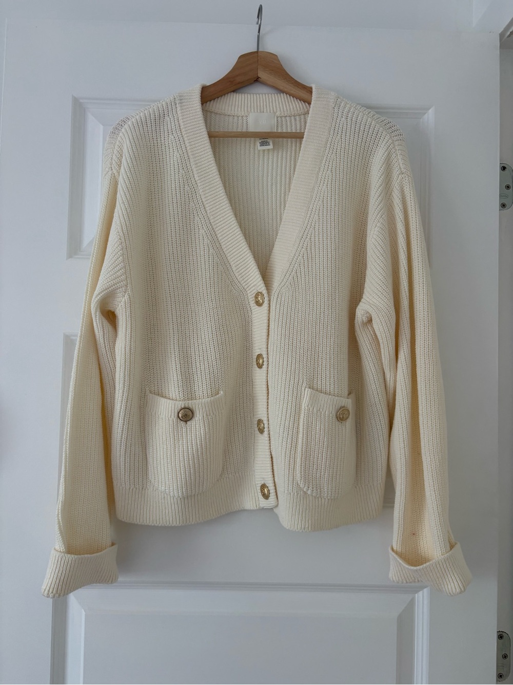 H&M Cream V-Neck Buttoned Pocket Cardigan